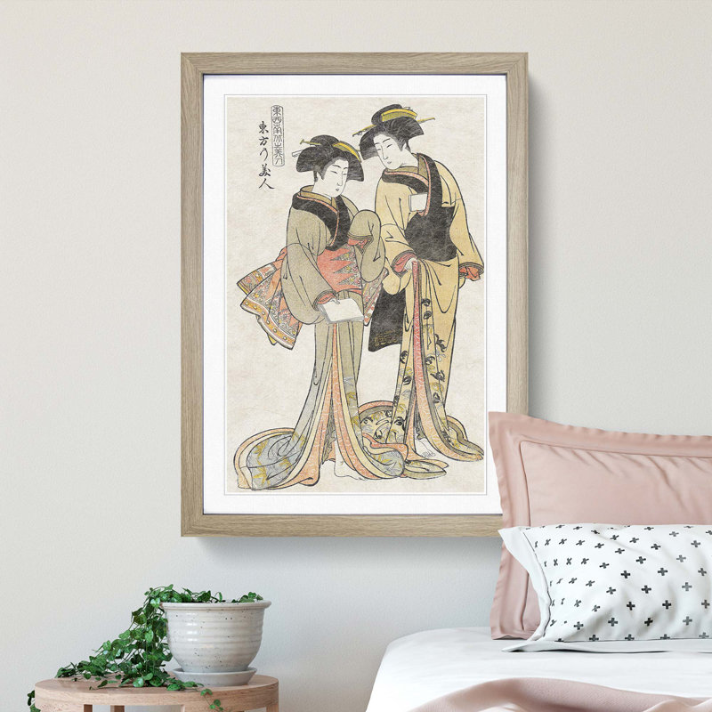 Beauties Of The East by Kitao Shigemasa - Single Picture Frame Painting, 33cm H x 24cm W x 2cm D, Oak Framed