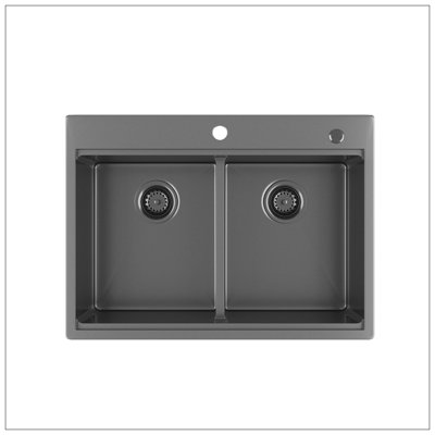 33 Inch Gunmetal Black  Topmount Workstation  Kitchen Sink 16 Gauge 304 Stainless Steel  Double Bowl Sink