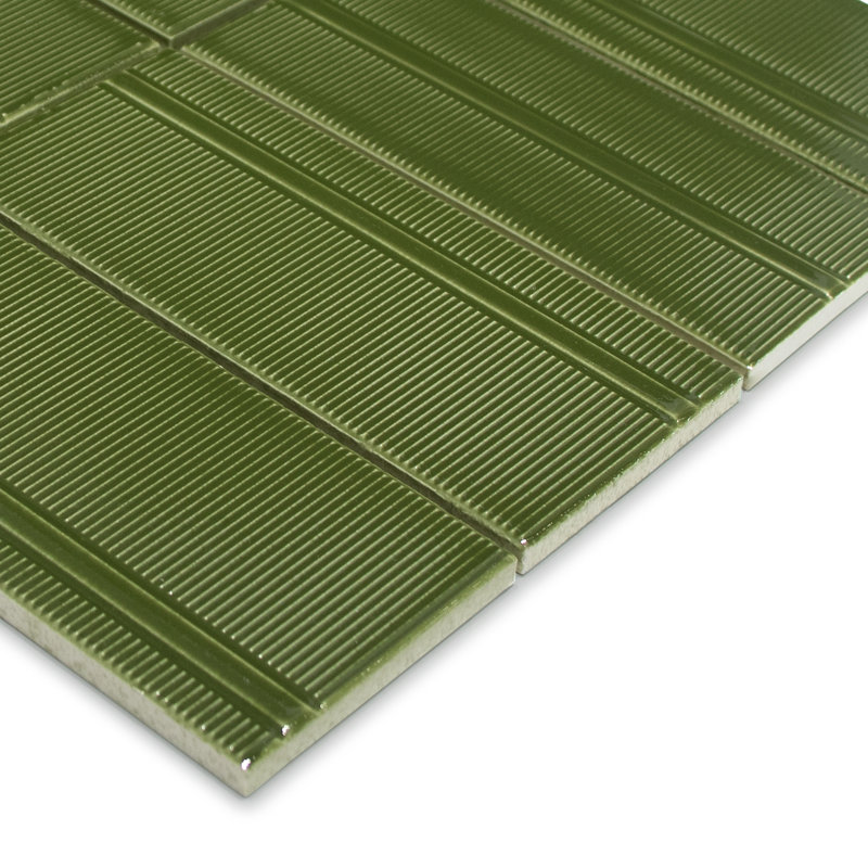 11.8" x 12.5" Glazed Brushed Texture Recycled Glass Wall Mosaic Tile, Green