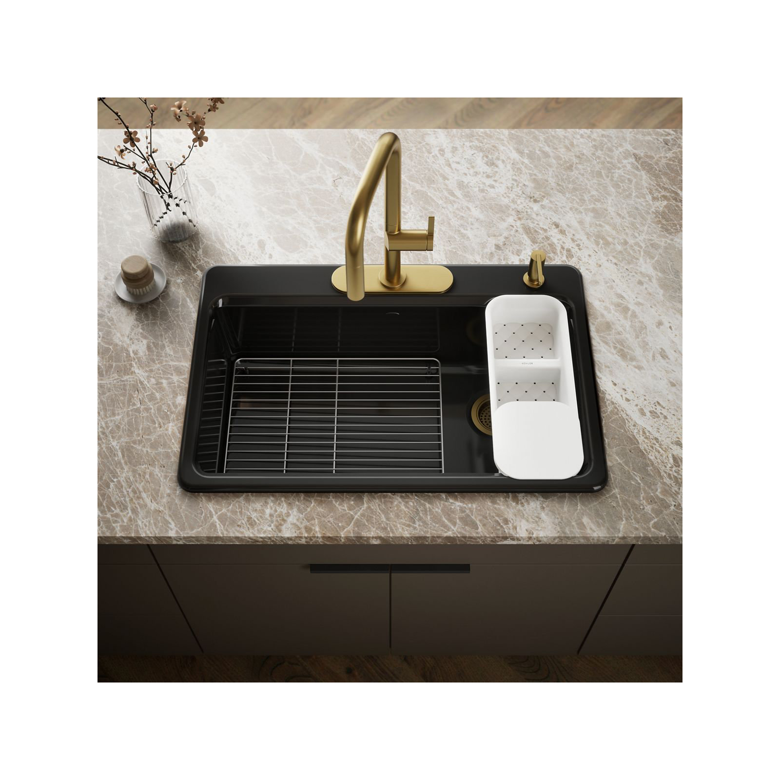 Riverby™ Single-Bowl Top-Mount Kitchen Snk with Accessories, 3 hole, White