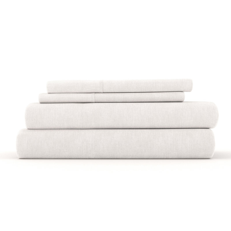 Linen Bamboo-Blend Breathable Luxury Bed Sheet Set, Cal.King Sheet Set + Fitted Sheet + 2 Pillowcases, Linen