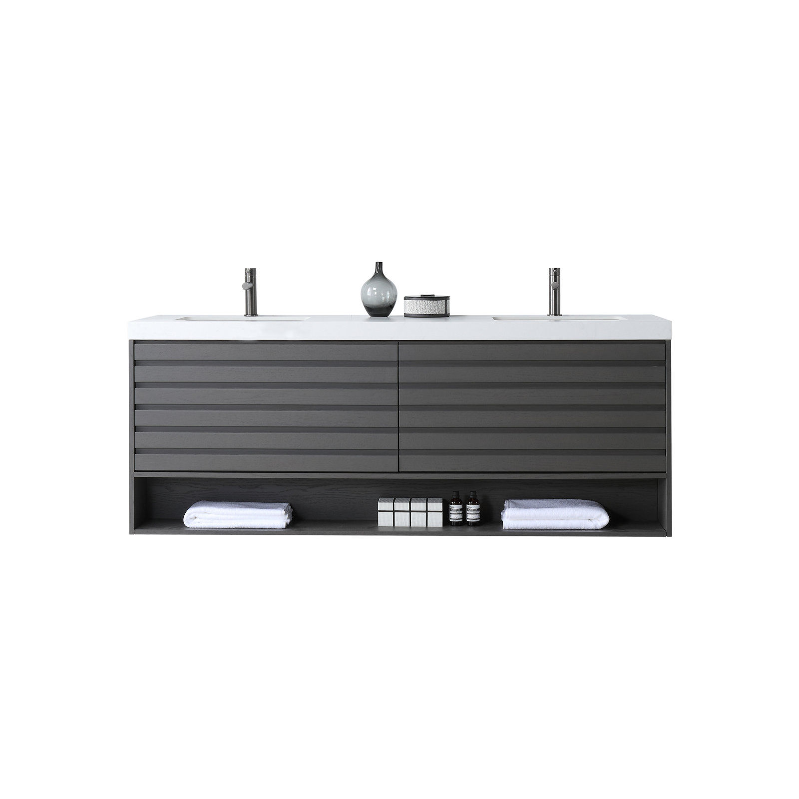 Maumelle 72" Cedar Double Bathroom Vanity, Charcoal, White