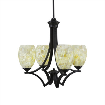 Lustre suspendu 4 lumières Zilo avec verre de coquille glacé ivoire 5 po