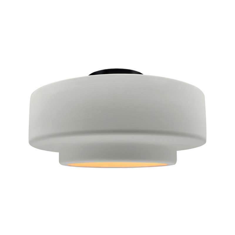 Plafonnier semi-encastré en céramique Dottie, H 8 po x l 16,5 po x P 16,5 po, Blanc mat / or champagne, Noir mat