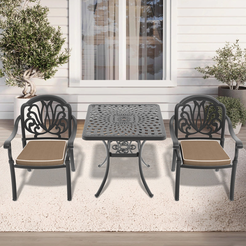 Ensemble de mobilier de salle à manger en aluminium coulé toutes saisons avec cadre noir, 2