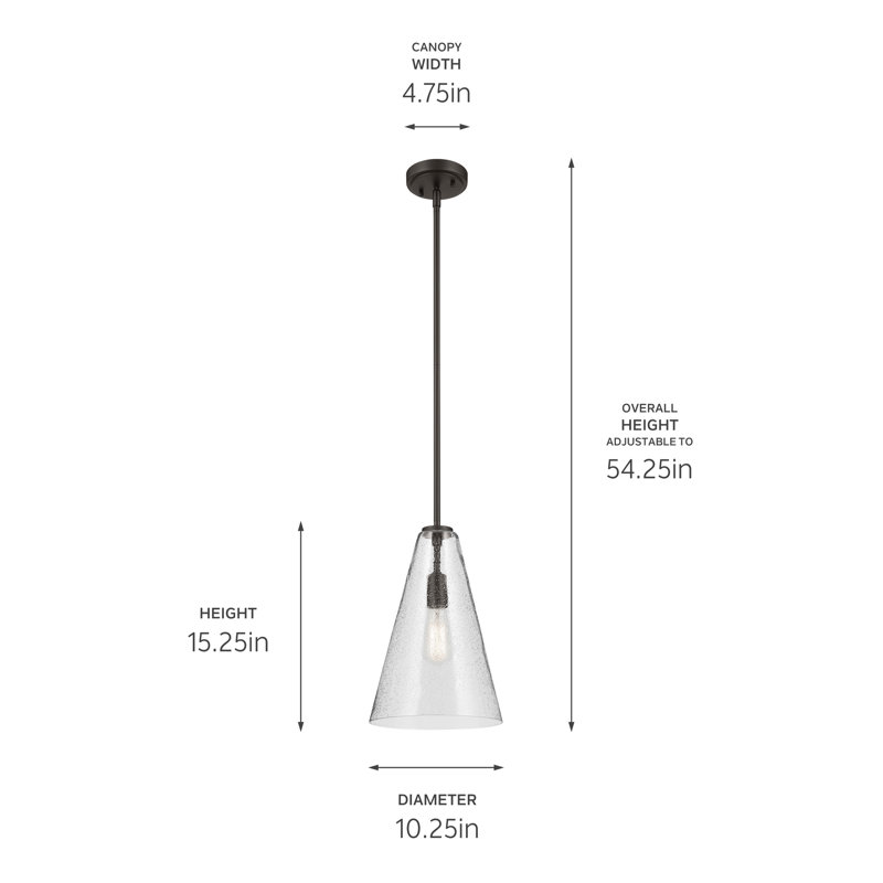 Luminaire suspendu conique 1 lumière 15,25 po avec verre bullé transparent, Bronze