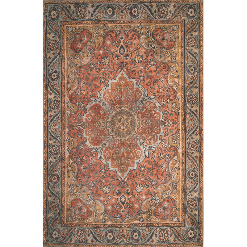 Fehrat Oriental Machine Woven Cotton/Polyester Area Rug in Rust, Runner 2'6" x 7'6"