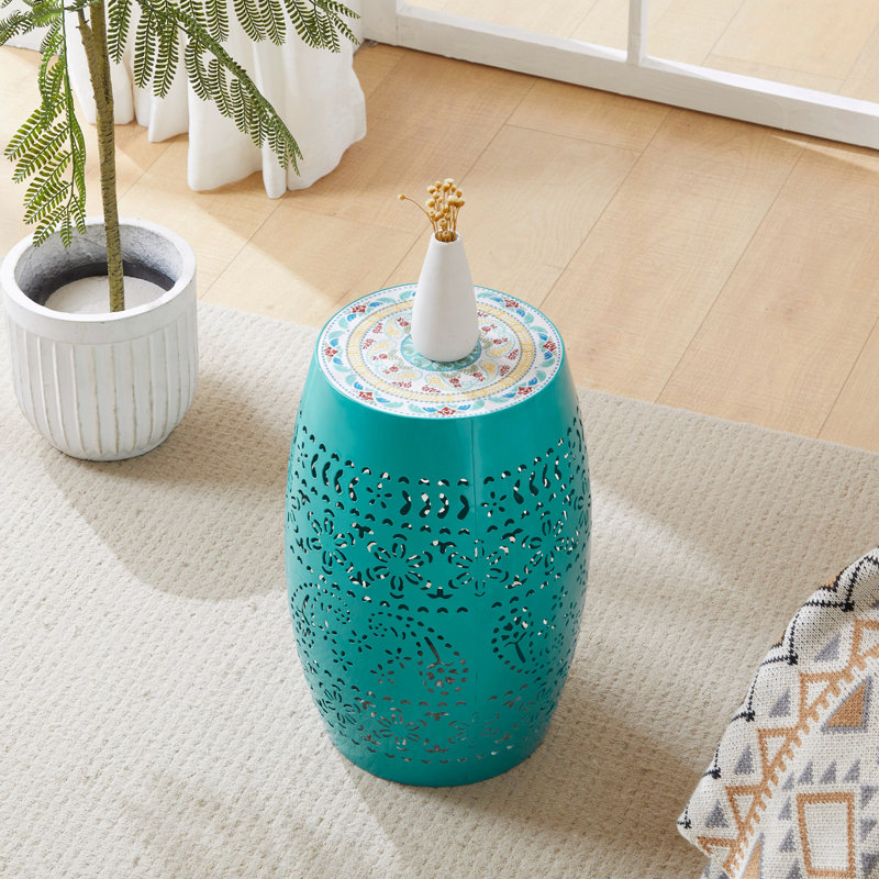 Ifrane Metal Side Table With Ceramic Top, Teal