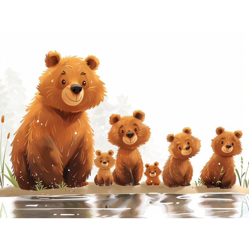 Bear Family Animal Microfiber Fabric Tapestry, 88" H x 104" W