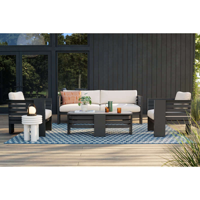 Ari 47" Aluminum Outdoor Coffee Table, Black, Aluminum