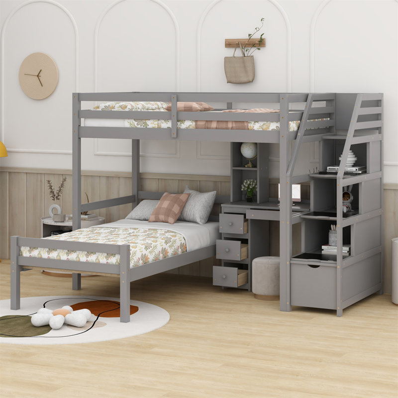 Lit superposé simple avec tiroirs Jaunita Kids, Gris