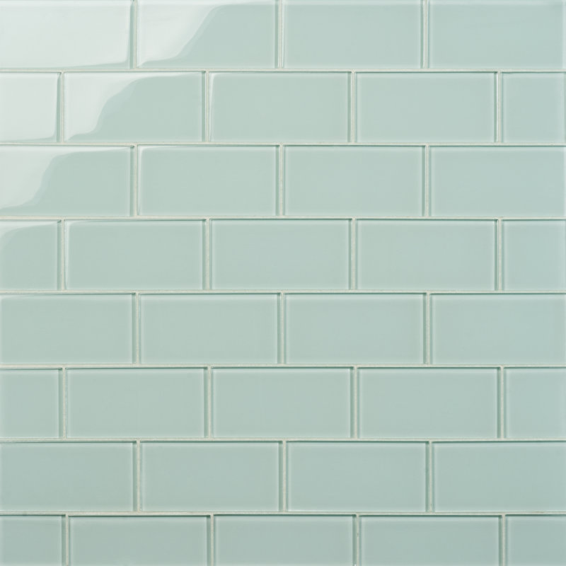 Lucid 3'' x 6" Glass Subway Wall Tile (32 pieces 4 sq.ft./Box), Seafoam