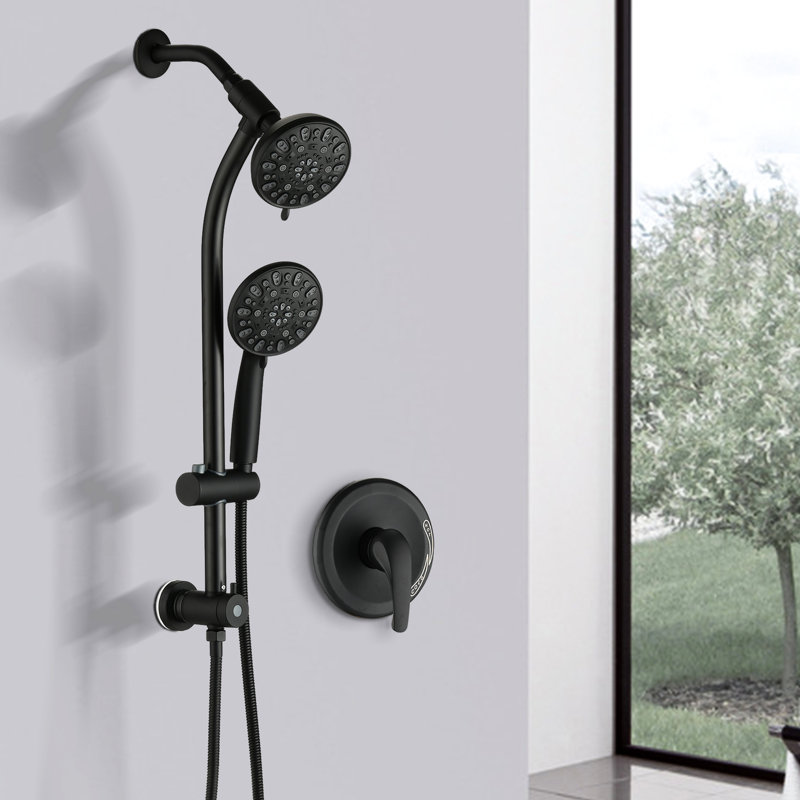7 systèmes de douche avec perceuse - glissière en acier inoxydable et barre à double tête noir mat 7 modes de pulvérisation