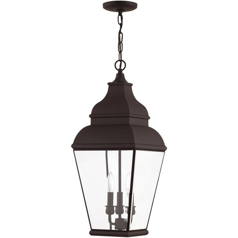 10-inch Outdoor Chain Lantern Pendant Lighting Fixture with Clear Water Glass Shade, Bronze