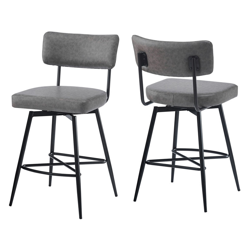 26''Retro Swivel Counter Stools Set Of 2 Counter Stools With Iron Frame,PU Sponge Cushion,Footrest,Suitable For Kitchen/Bedroom/Dining Room.