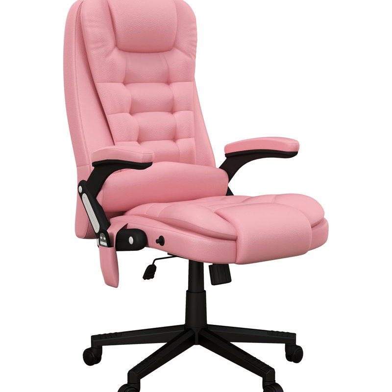 Fauteuil de bureau avec massage chauffant et chauffant, inclinable, cuir d'unité centrale, accoudoir, télécommande, massage chauffant en cuir rose - long confort, inclinable et réglable