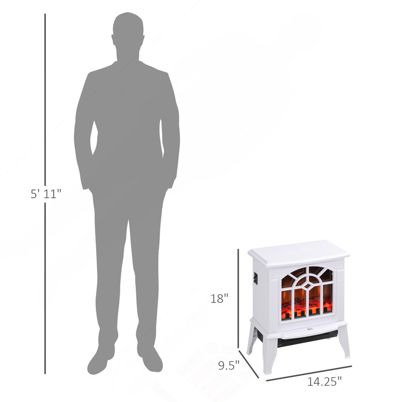 Poêle électrique 18 po avec flamme réaliste, protection contre la surchauffe, portable, 750 W / 1500 W, blanc, Blanc