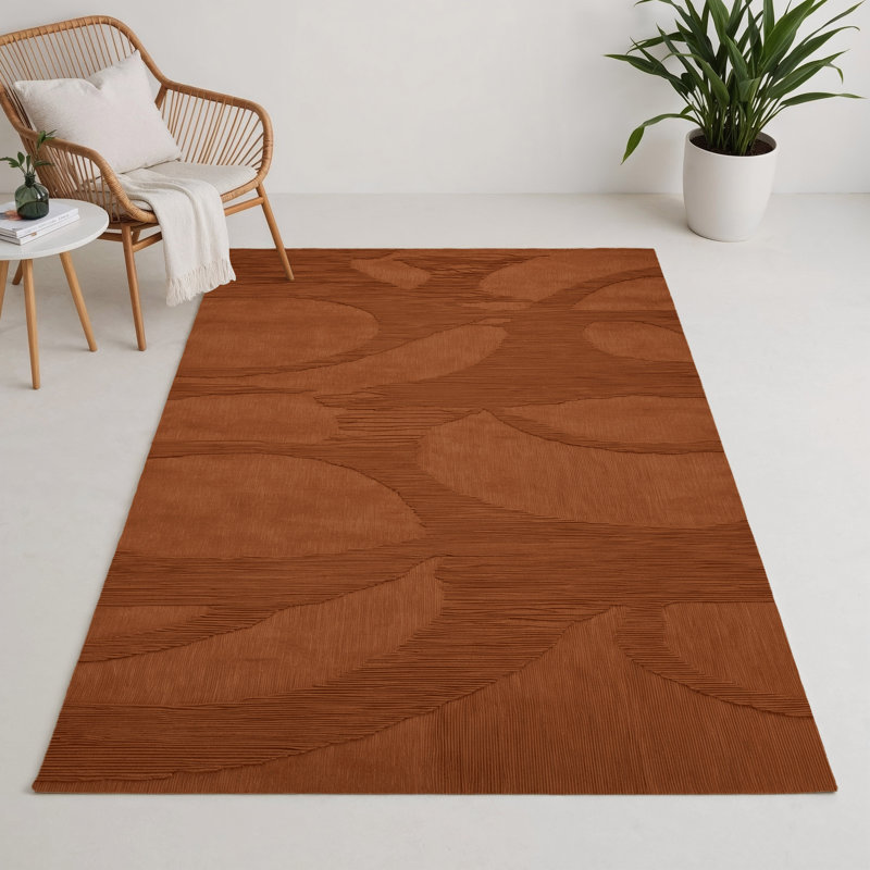 Tapis brun abstrait intérieur et extérieur, Rectangulaire 3 pi x 5 pi