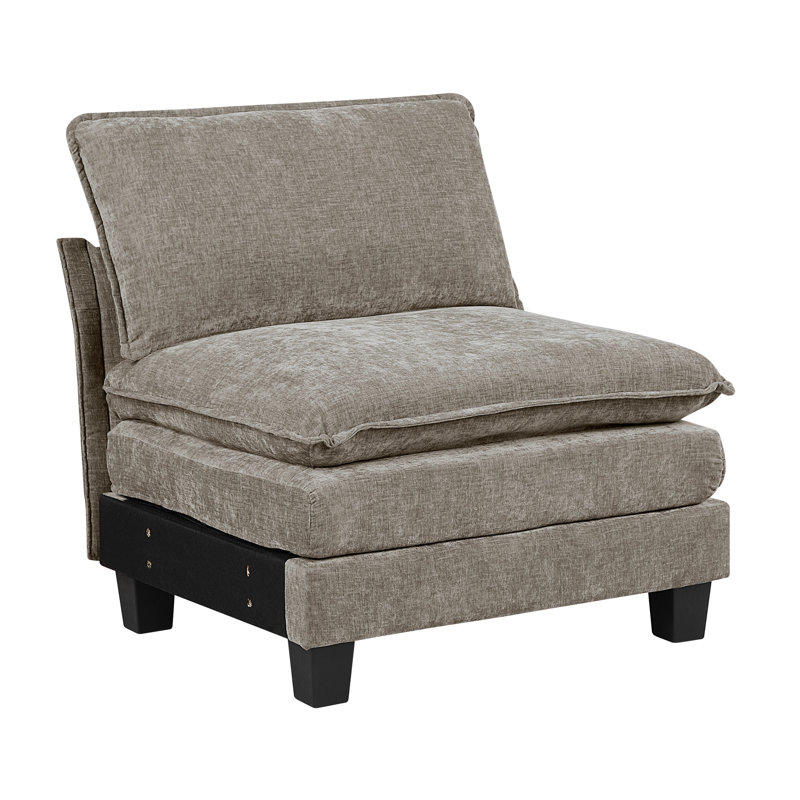 4 modulaires au design moderne avec mousse haute et dossiers réversibles 4 tissu chenille, coussins de bras réglables, pieds en faux bois noir apparents