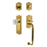 Nostalgic Warehouse Meadows Plate C Grip Handleset with Single Cylinder Deadbolt and Crystal Meadows Knob
