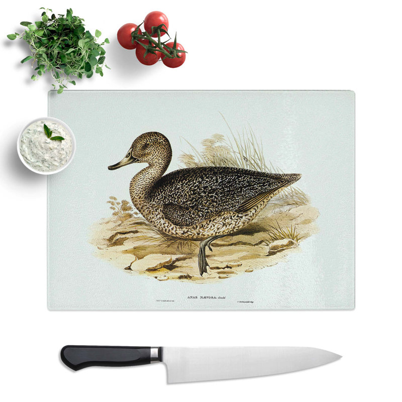 Tempered Glass Freckled Duck by Elizabeth Gould Chopping Board, 39 cm x 28.5 cm