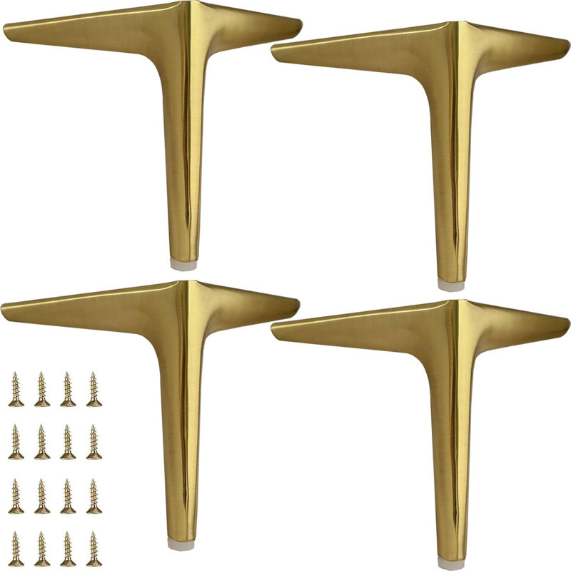 Ensemble de pieds de meubles modernes en métal doré brossé, remplacement robuste pour canapé, chaise, armoire et meuble télé, installation facile, durable et élégante