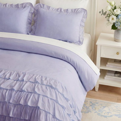 Ensemble de housse de couette 100% coton Ensemble de literie à volants mauve à motif de couches multiples