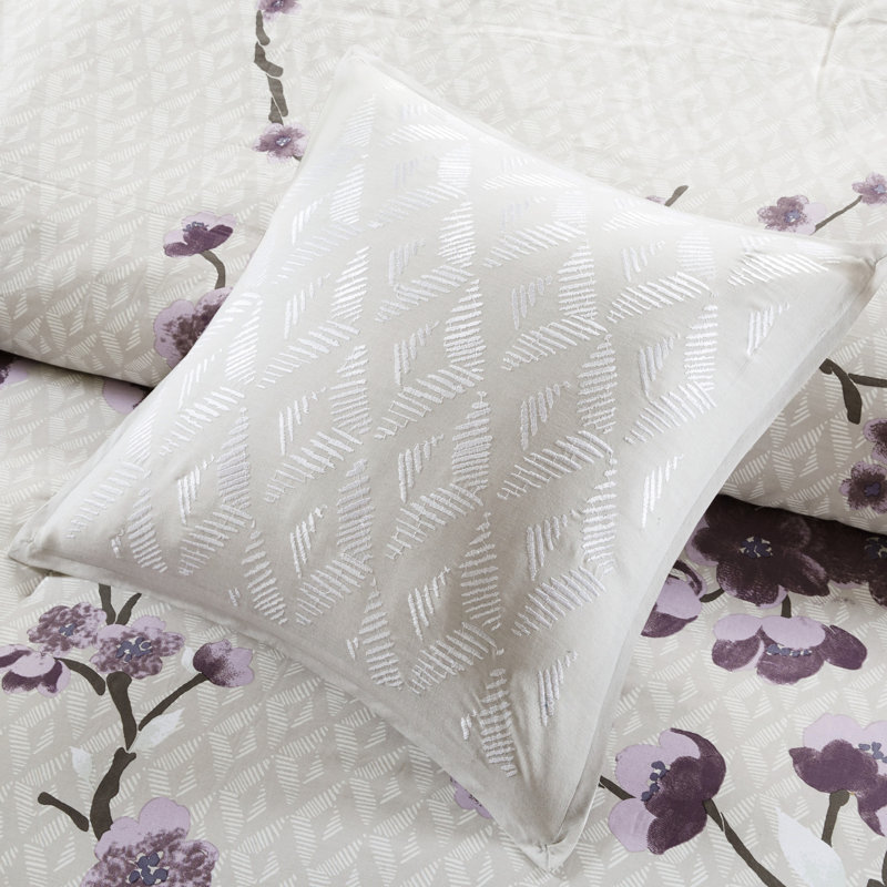 Édredon très grand / mauve / taupe - 8 pièces décorées de coton à motif floral, 2 taies décoratives européennes, coussins décoratifs, literie rembourrée lavable à la machine