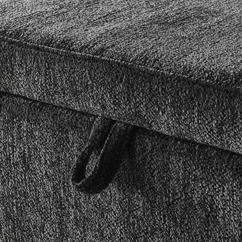 Banc de rangement repose-pieds ovale en tissu de chenille avec grand espace de rangement pour le salon