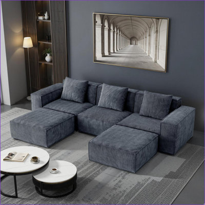 Sofas Couches 118-Inch Modular Convertible Sofa Bed, Slate Gray Corduroy Velvet, 3-Person | Slate Gray | Foam