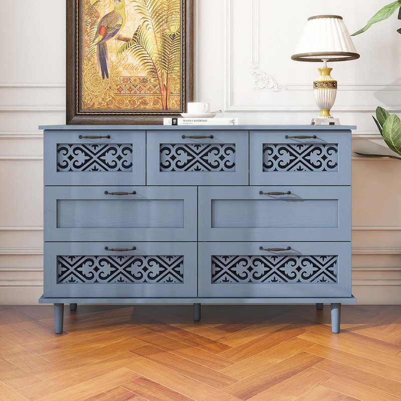 Charmante armoire à 7 tiroirs pour différentes pièces, rehaussant le rangement et le style, Bleu