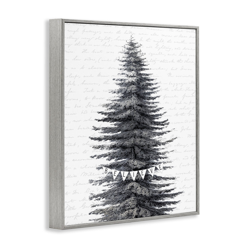 «Snow Covered Christmas Tree Believe», impression, H 14 po x l 11 po, Estampe numérique Farmhouse