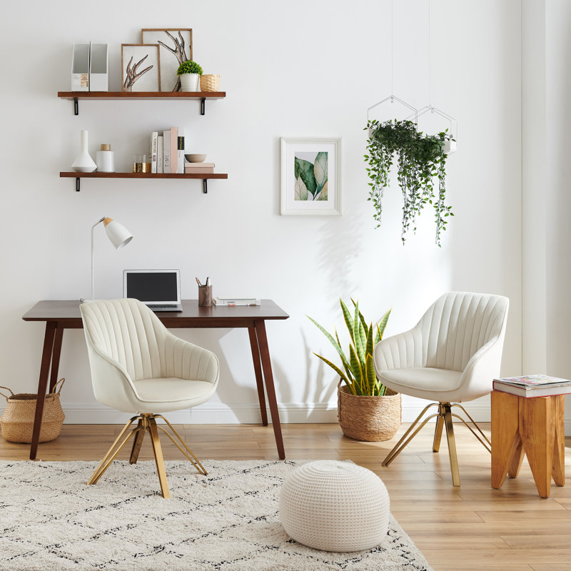 Brilliana Velvet Swivel Accent Chair, Golden, Off White Velvet