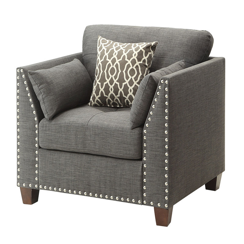 Chaise avec accoudoirs évasés gris clair et coussins décoratifs, Gris anthracite