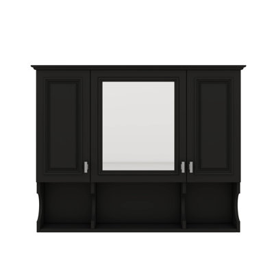 35'' X 28'' Bathroom Wall Cabinet With Mirror, Medicine Cabinet With Triple Doors And Open Shelving Arrangement
