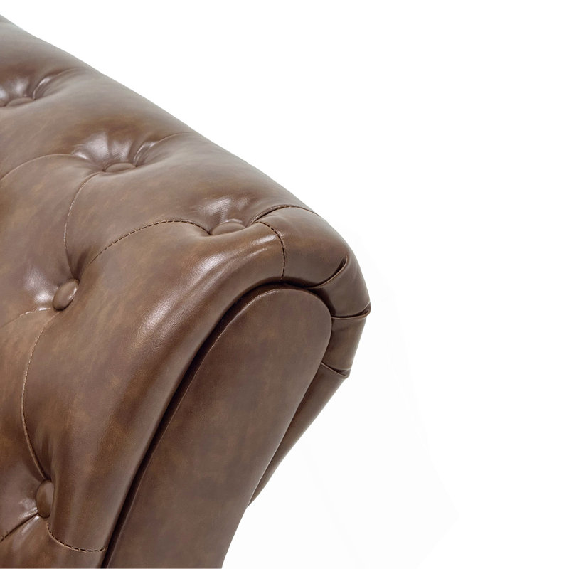 FX-P31-PUBR (SOFA PU-35-1017) Canapé Chesterfield en cuir brun cognac 88,5 po à capitonnage à 3 boutons avec accoudoirs roulés