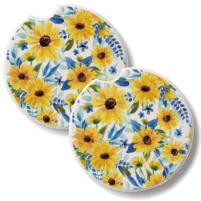 Golden Sunflowers, lot de 2 sous-verres en pierre pour voiture