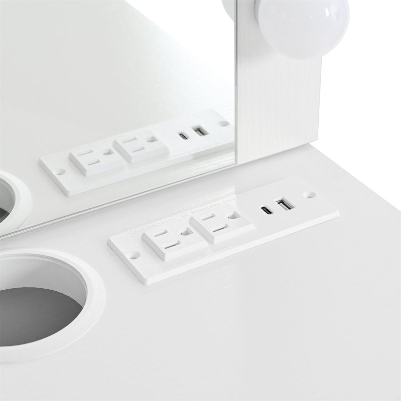 Floating Mirror Makeup Vanity with Drawers, LED and Charging Ports, White