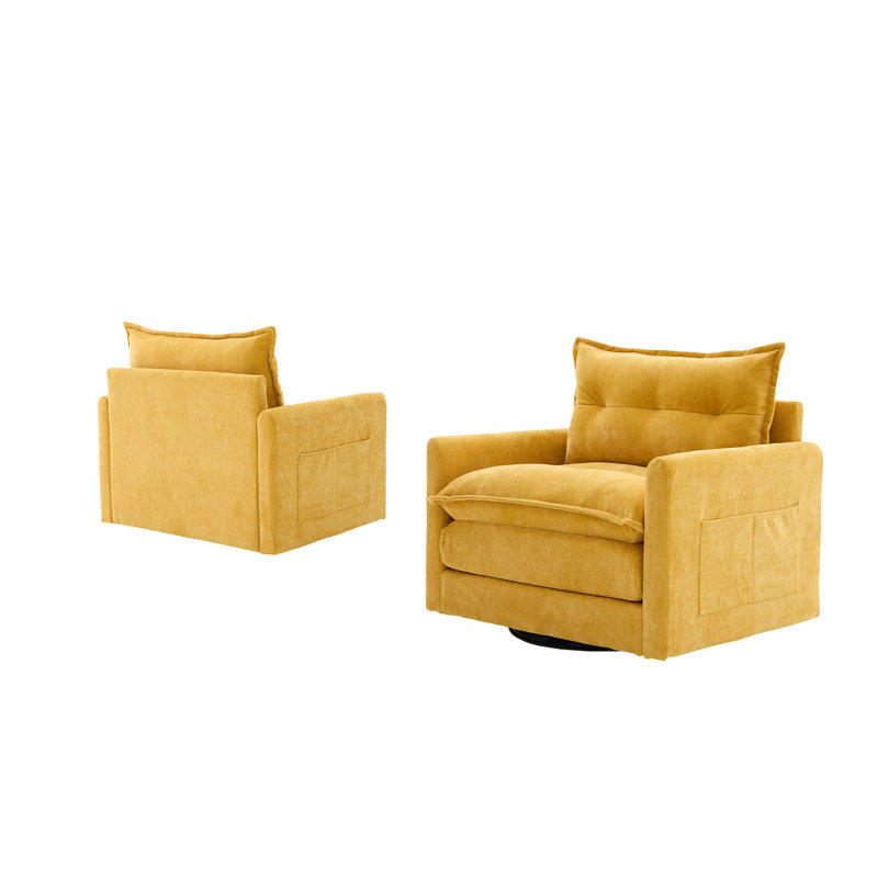 36" Chenille Upholstered Single Swivel Chair, Mustard Yellow