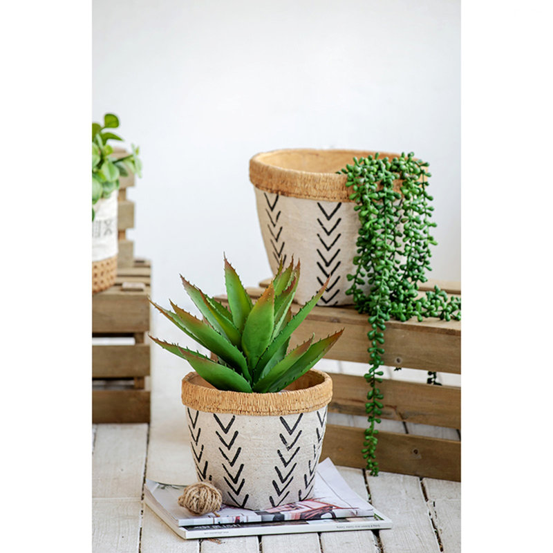Planter, Set of 2 Cement Planters with V Pattern