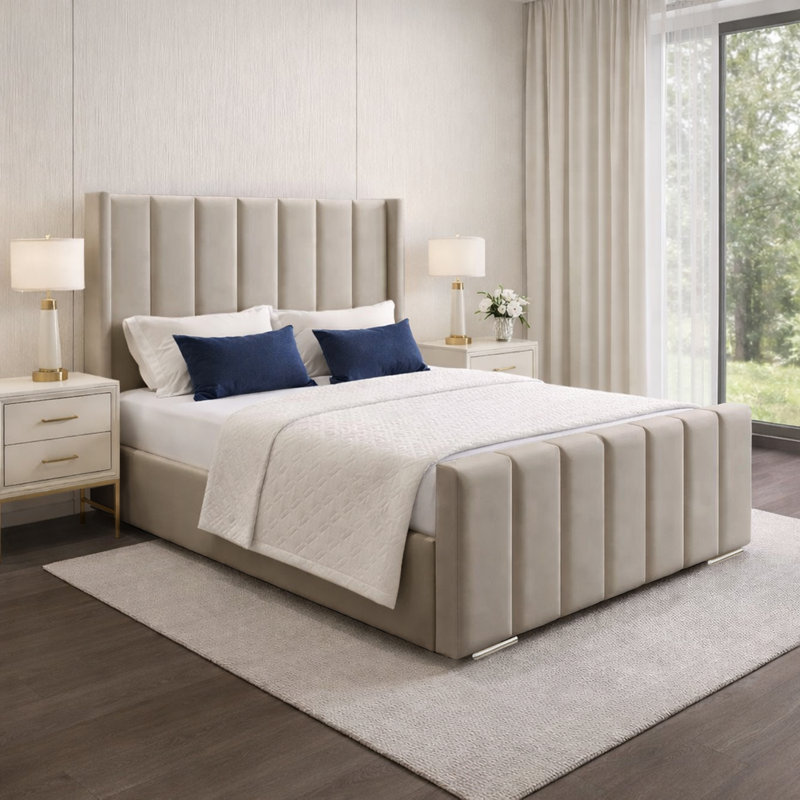 Premium Luxury Wingback Panel Bed Frame, Kingsize (5'), Coffee