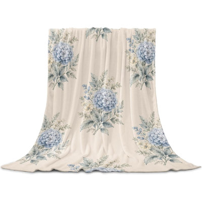 Jeté à motif de fleurs bleues pour canapé, feuilles d'eucalyptus floral botanique rétro, couverture en flanelle douce et légère, couvertures en microfibre toutes saisons pour canapé-lit, 50 x 60 po
