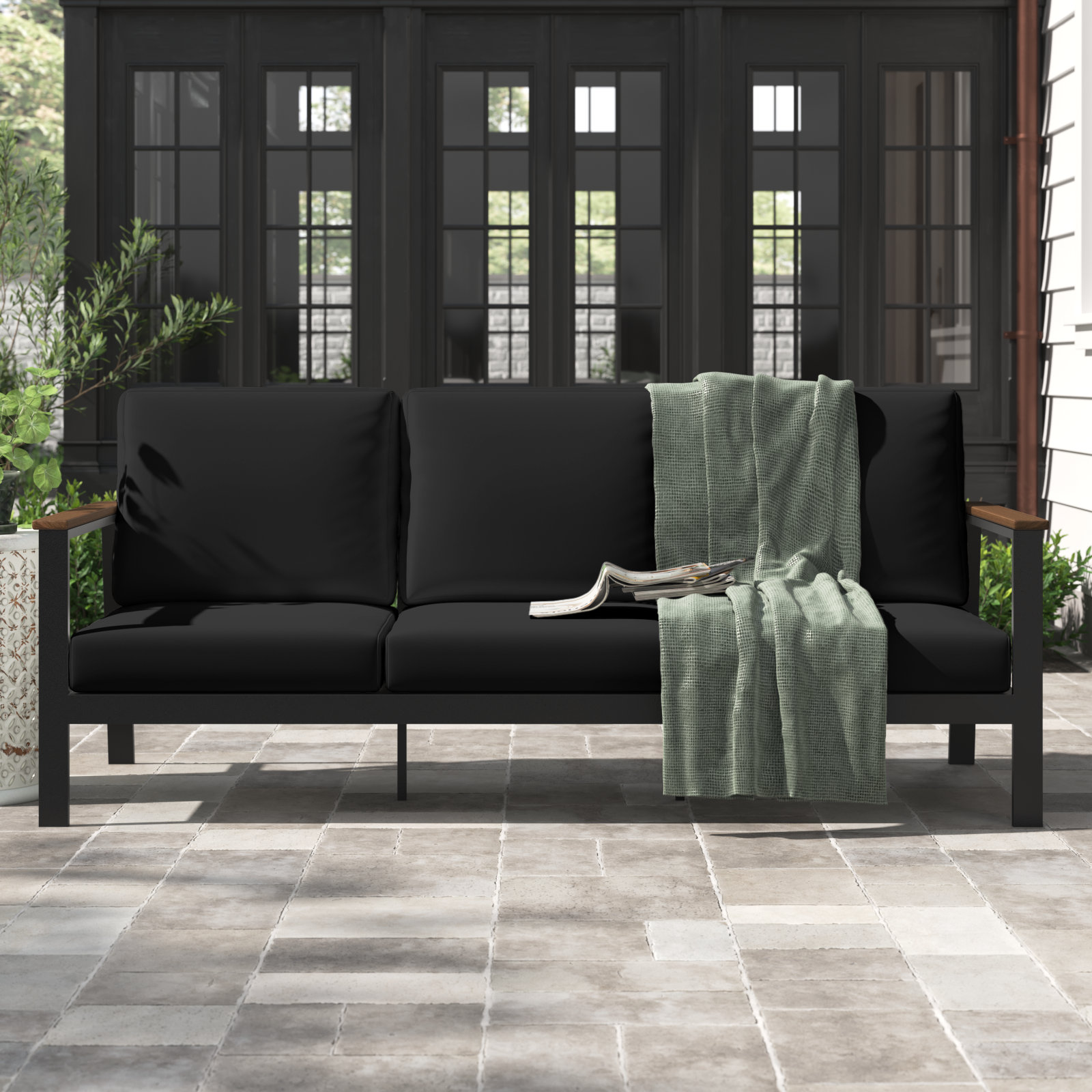 Townsend 80" Sunbrella® Patio Sofa, Canvas Black Sunbrella® Canvas, Yes, Black