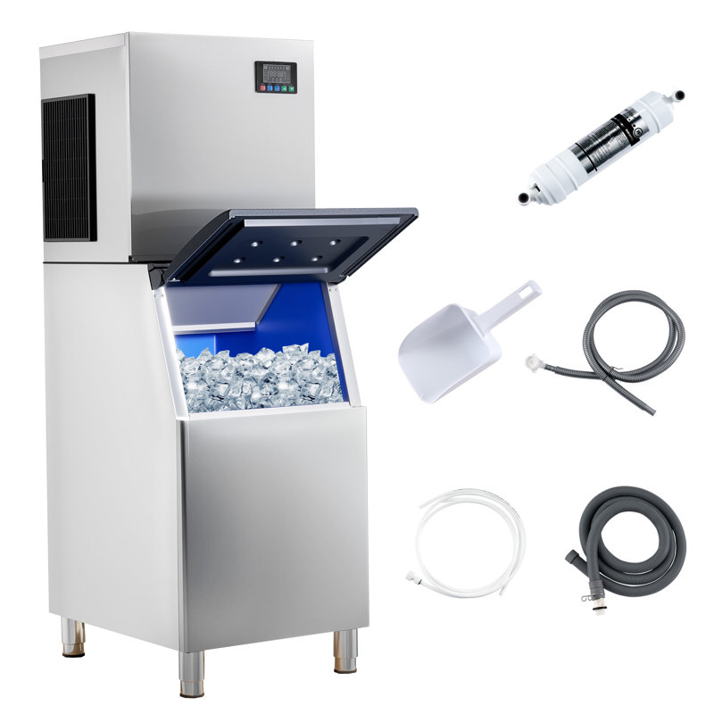 Cooling Station AMERLIFE Commercial Ice Maker, 600Lbs/24H Stainless Steel Ice Machine Countertop With 284Lbs Storage Capacity, Self Cleaning For Home/Bar/Restaurant