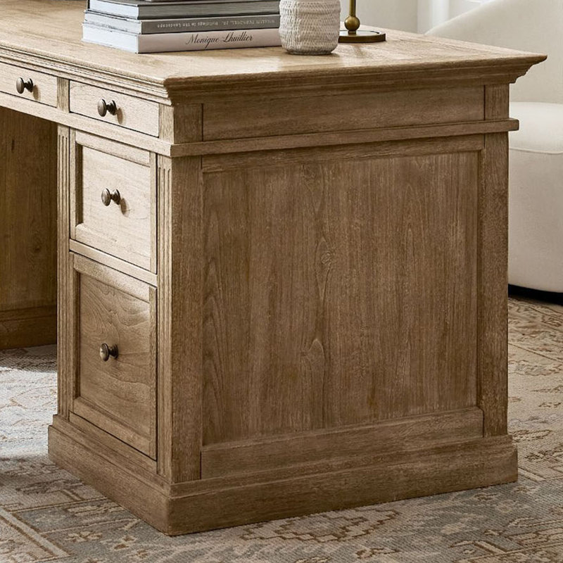 Bureau en bois massif avec 7 tiroirs 70,87 "Vintage, Brun orangé