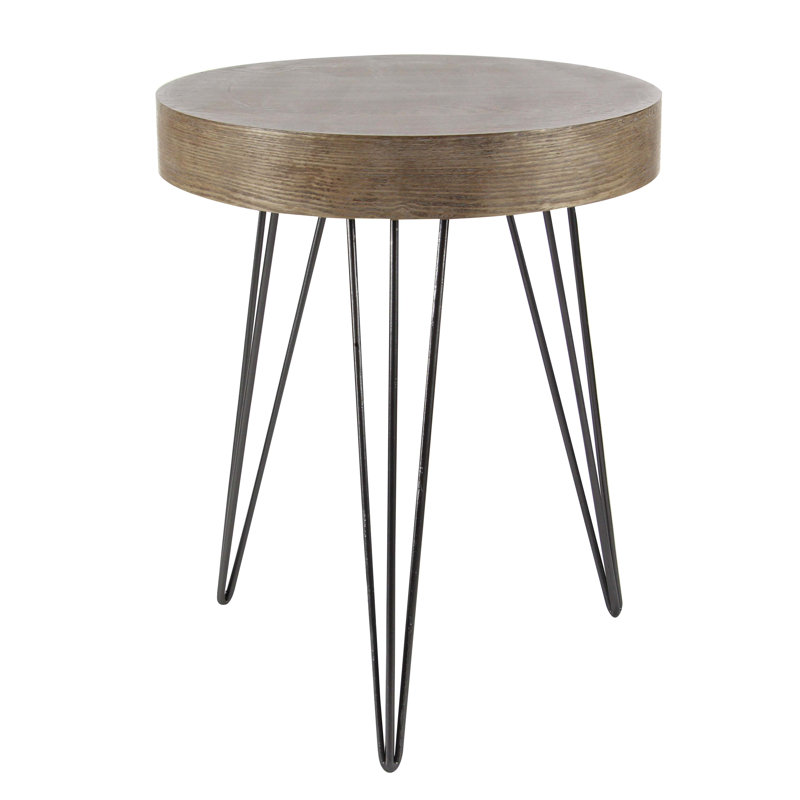 Elegant Round 20" Wood and Metal Accent Table in Brown