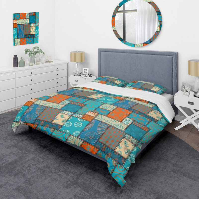 Multicolor Quilting Patchwork - Abstract Duvet Cover Set - Microfiber Polyester, King Duvet Cover + 2 King Shams
