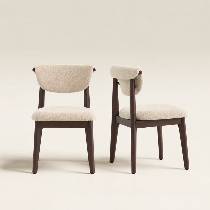  Chaise de salle à manger moderne en bois massif, chaise d'appoint rembourrée avec dossier roulé courbé, chaises de cuisine et de salle à manger de style Mid-Century