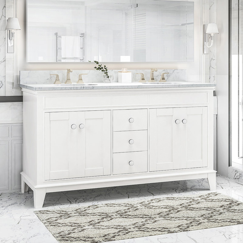 Meuble-lavabo double 61,01 avec comptoir, Blanc