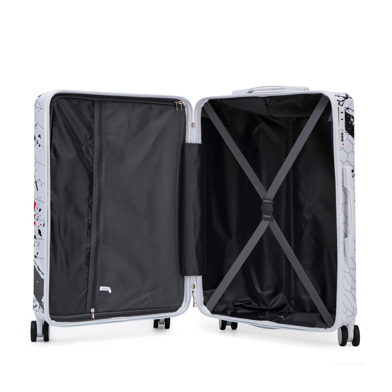 Valise à roulettes 28 pouces pour PC, valise de transport, avec motif imprimé et serrure à combinaison (noir), Black